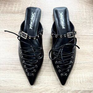 New Jeffrey Campbell Jaskier Lace-up Pointed Slip-On Ballet Flats Black 7